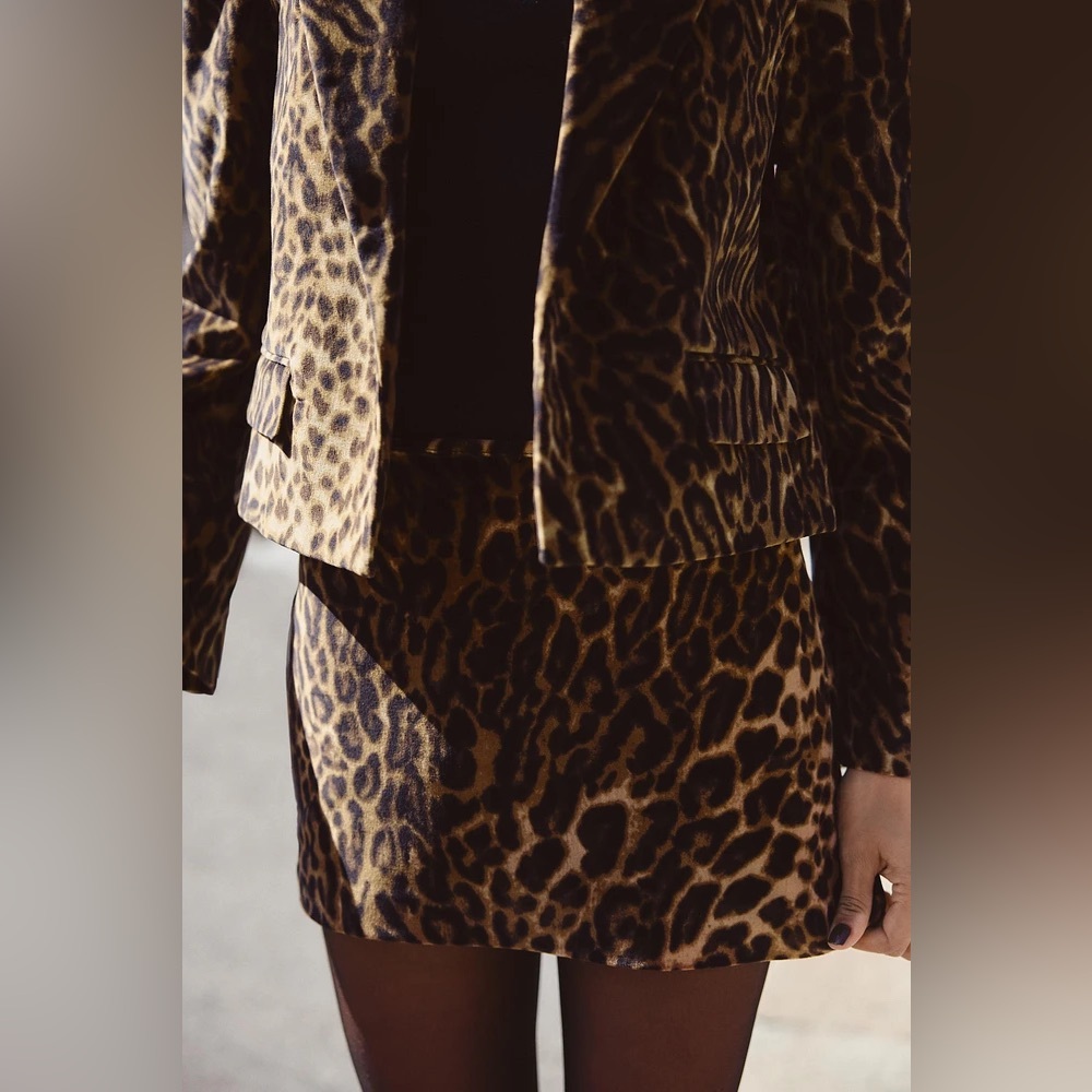 Zara brown blazer animal print velvet velour cheetah leopard suit jacket - Picture 11 of 15